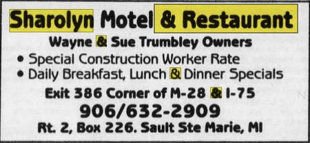 Sharolyn Motel & Restaurant - Apr 1993 Ad